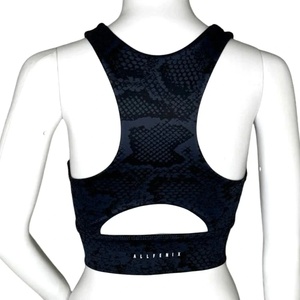 All Fenix Sports Bra Womens Small Black Blue Snake Print‎ Gym Workout Athleisure